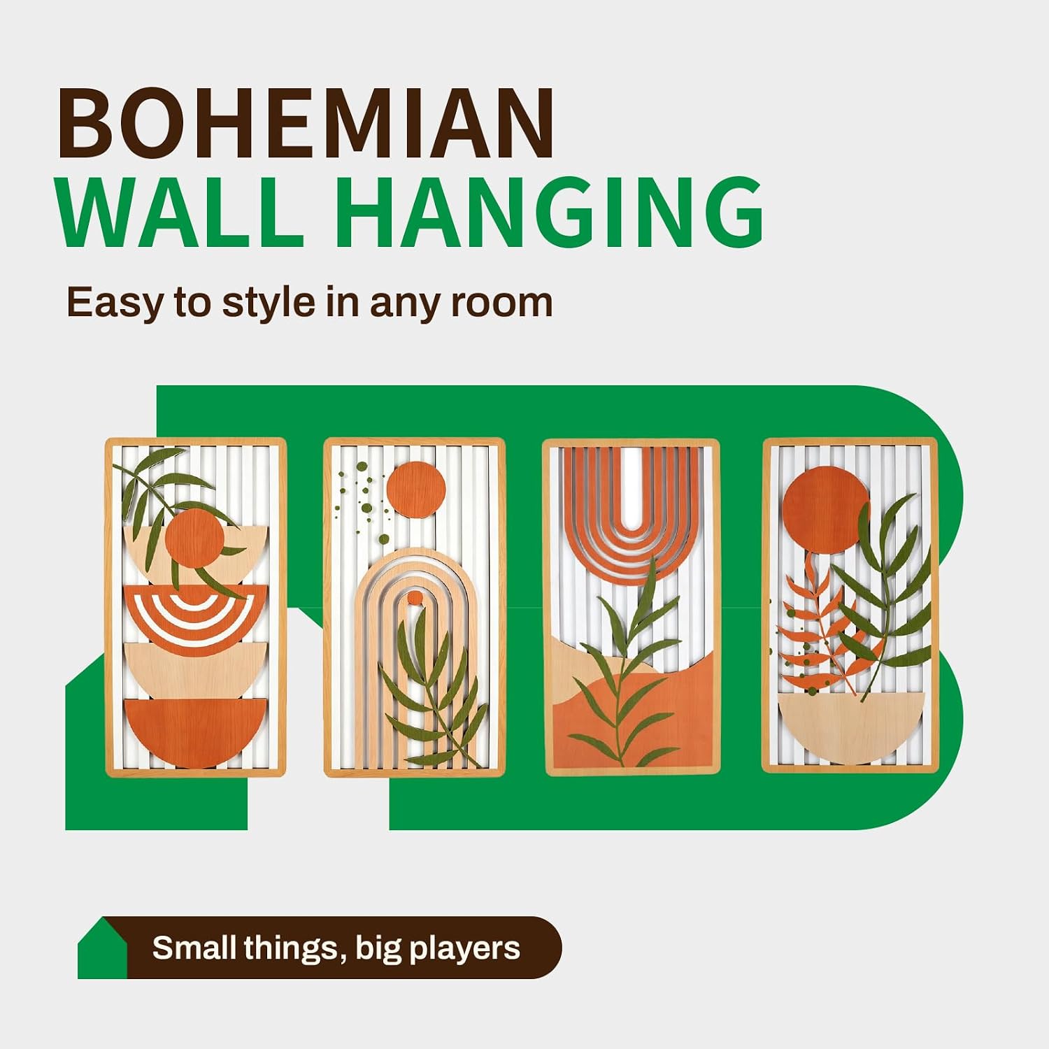 Set of 4 Bohemian Abstract Geometric Plant Wall Art