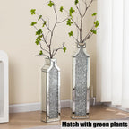 Set of 2 Silver Crushed Diamond Tall Floor Vases 24/30"