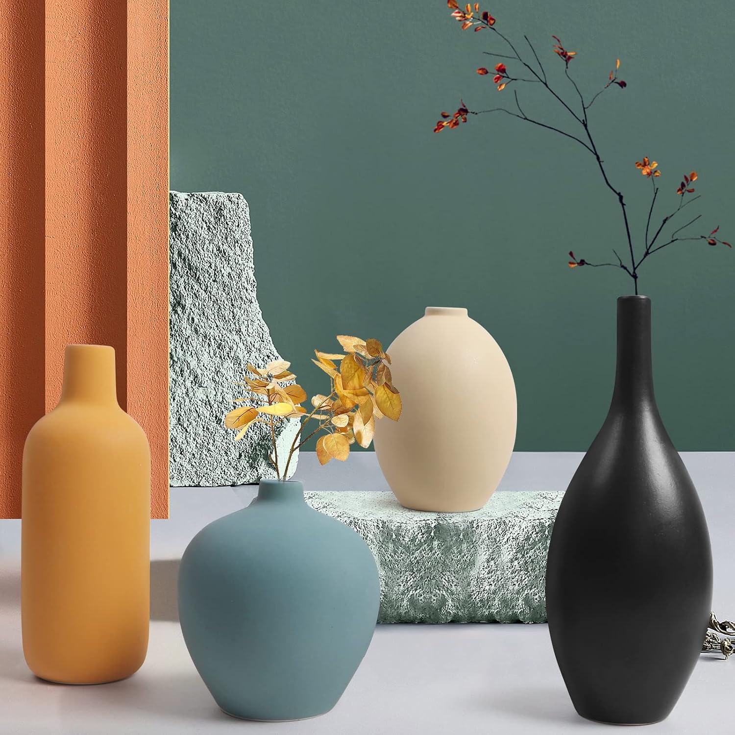 Set of 4 Black Morandi Small Ceramic Vases