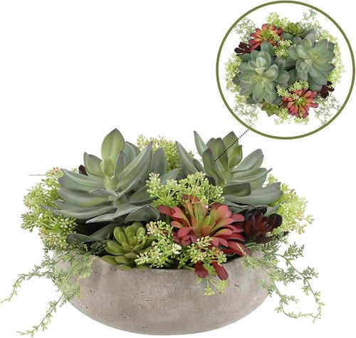 14" Round Faux Succulent Arrangement with Planter