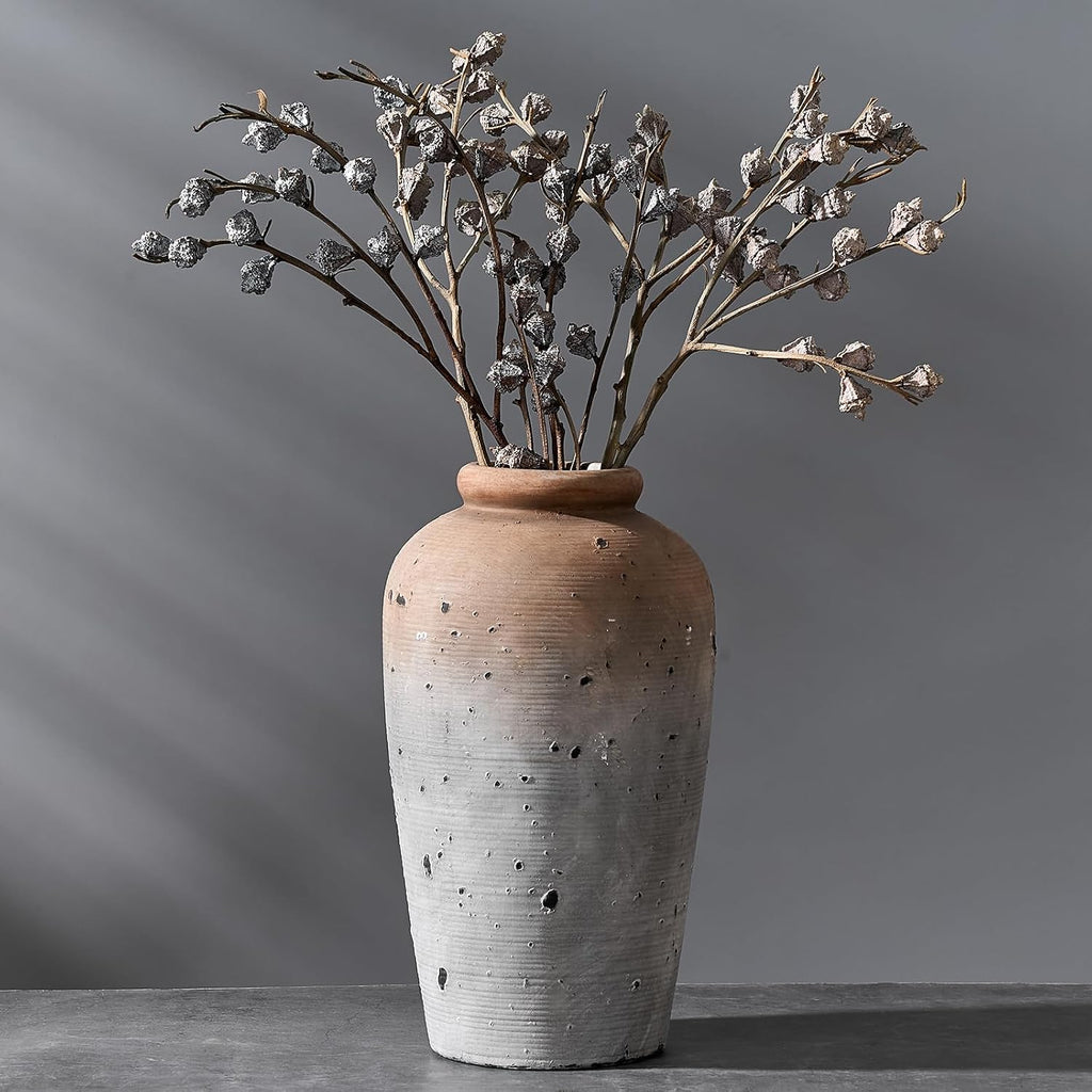 Brown 11-Inch Rustic Ceramic Vase Minimalist