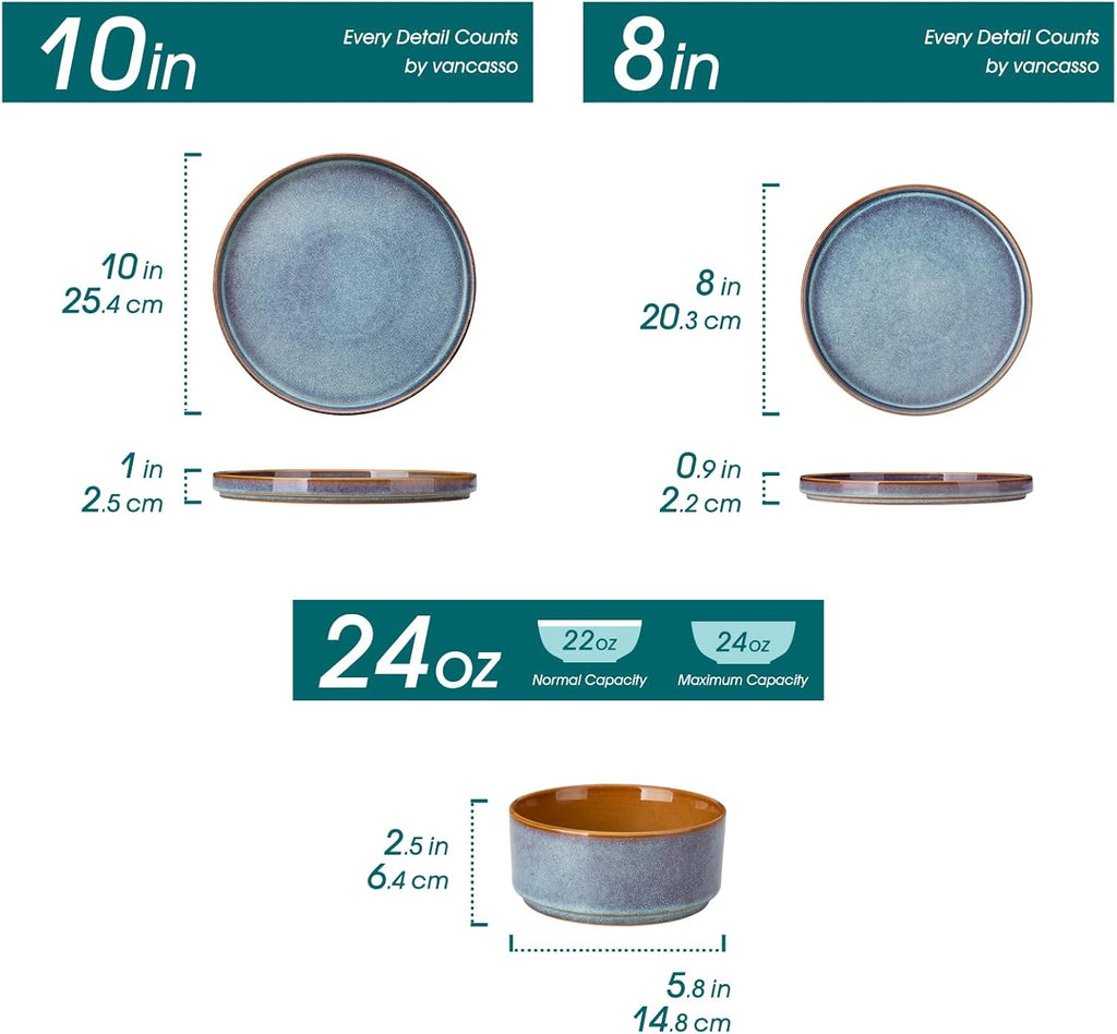 Blue 12-Piece Reactive Glaze Stoneware Dinnerware