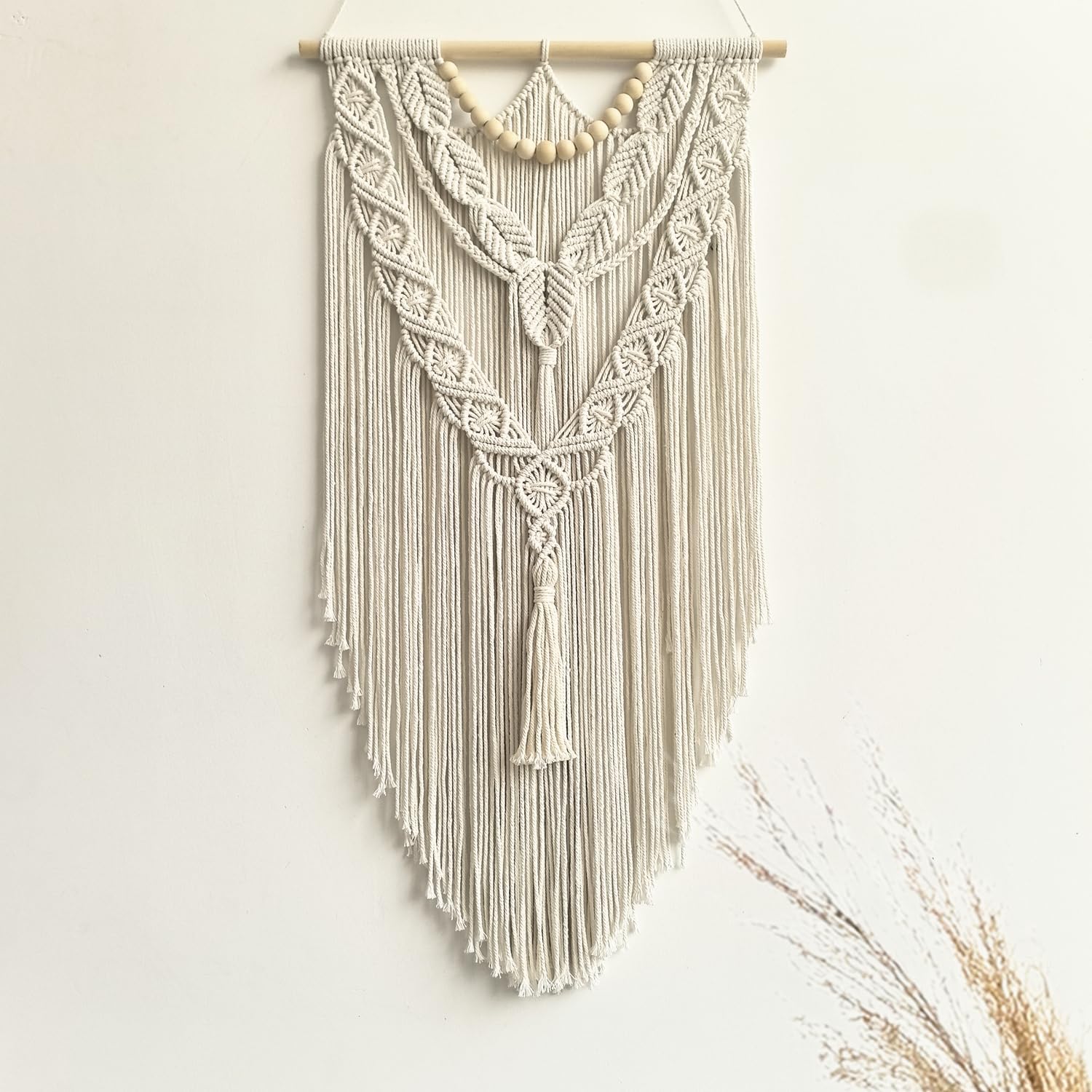 Wood Bead Geometric Macrame Wall Hanging 31.5x17