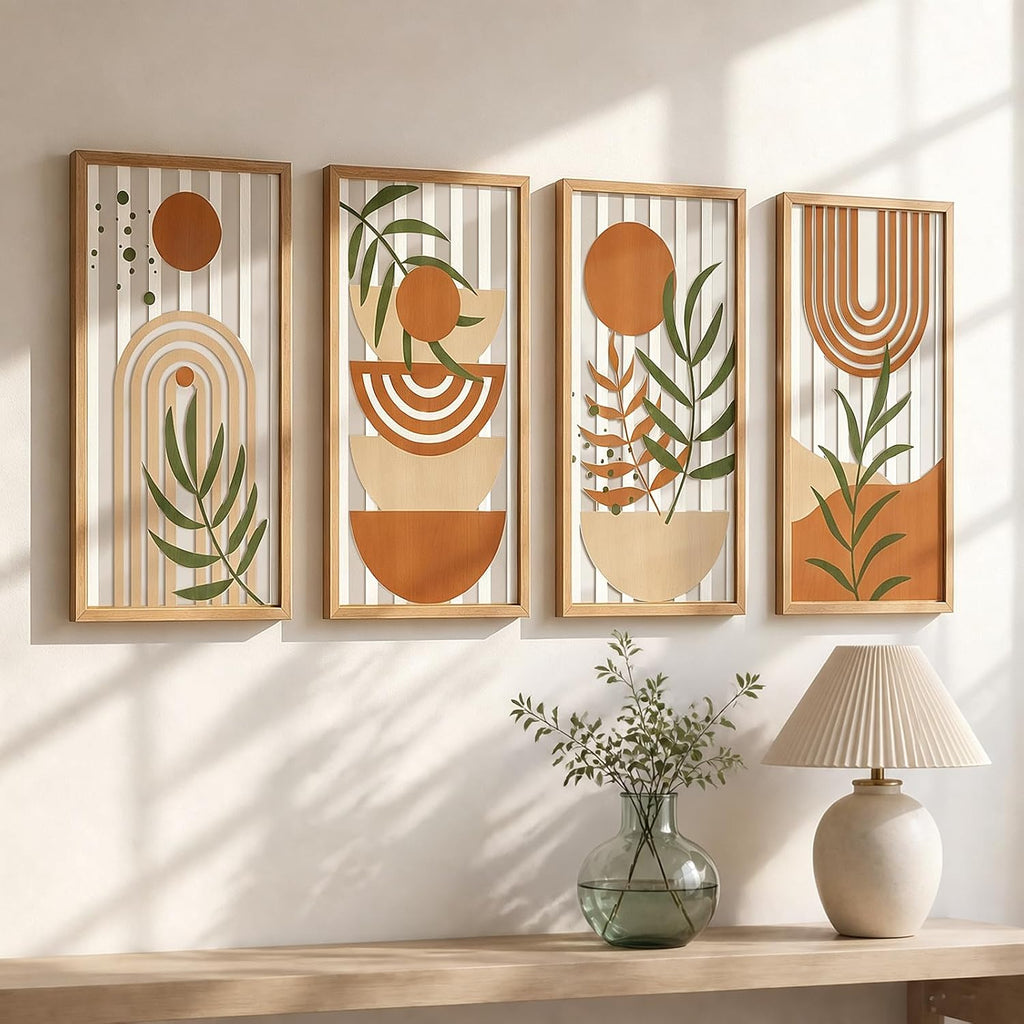 Set of 4 Bohemian Abstract Geometric Plant Wall Art