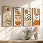 Set of 4 Bohemian Abstract Geometric Plant Wall Art