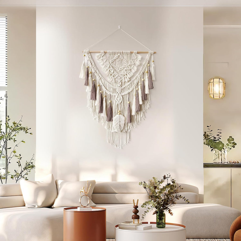 Beige Dusty Rose Handmade Macrame Wall Hanging 37.4x27.5