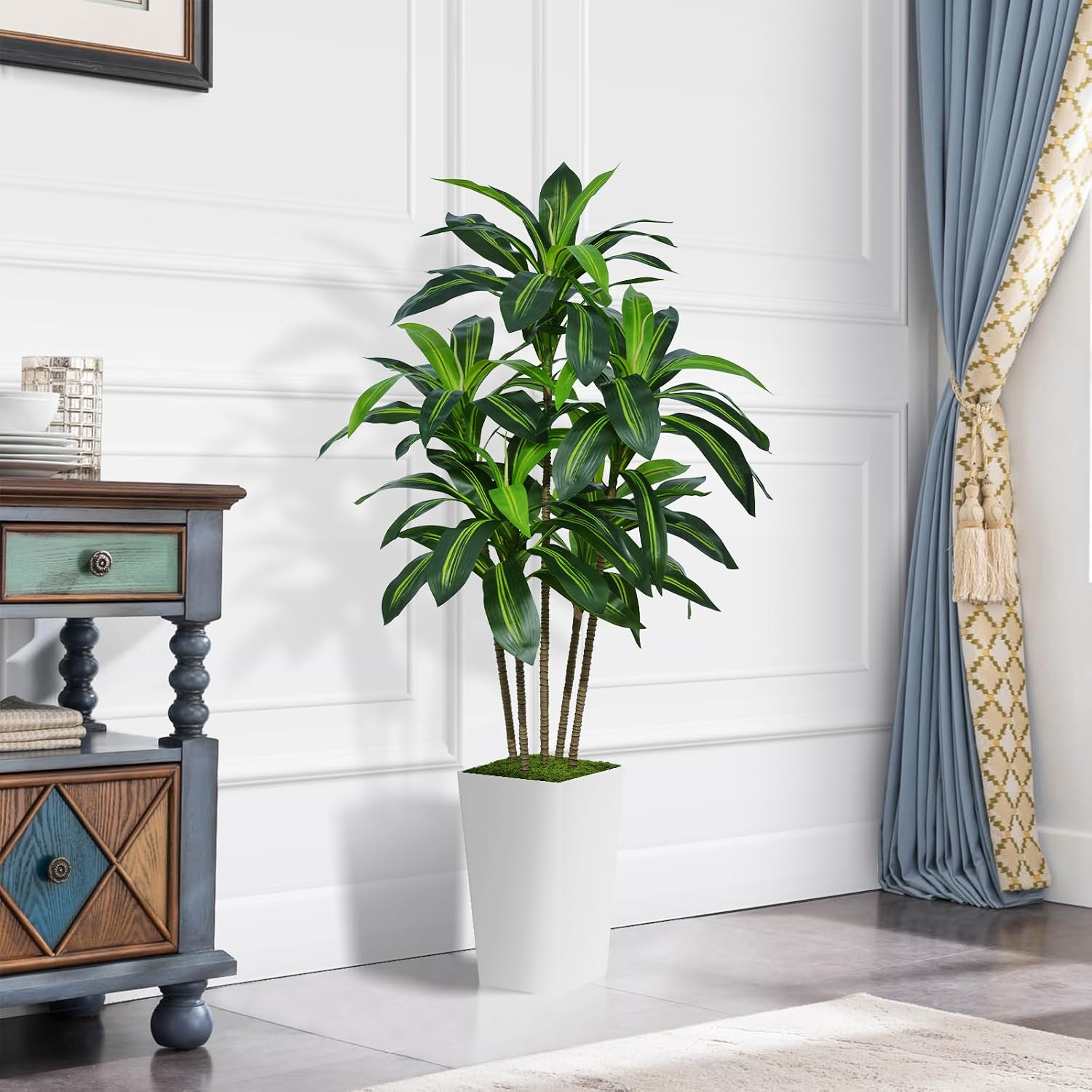 5FT Artificial Dracaena Tree with White Planter