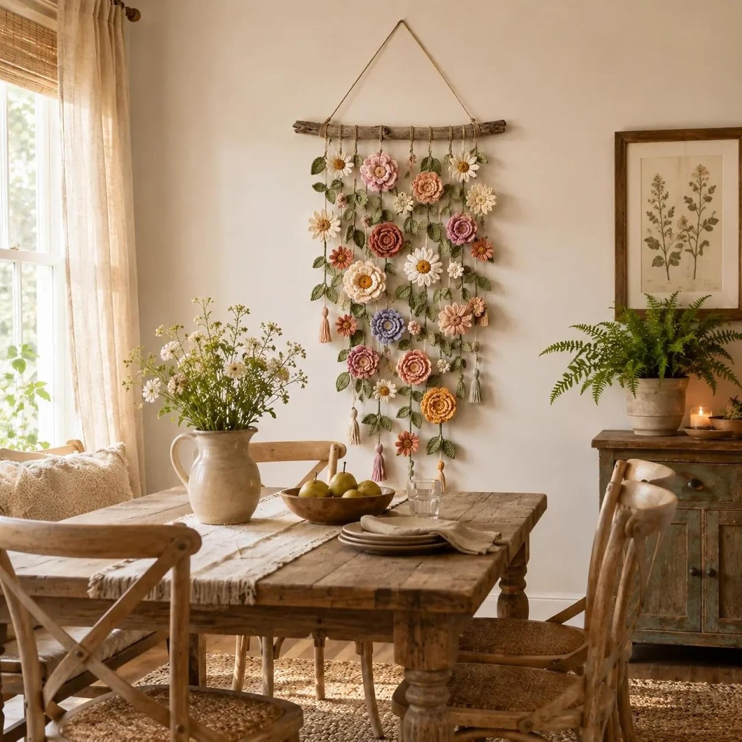 Crochet Flower Garden Wall Hanging Decor