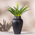 Black Textured Ceramic Vase 10.5" with Faux Aloe