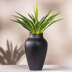 Black Textured Ceramic Vase 10.5" with Faux Aloe