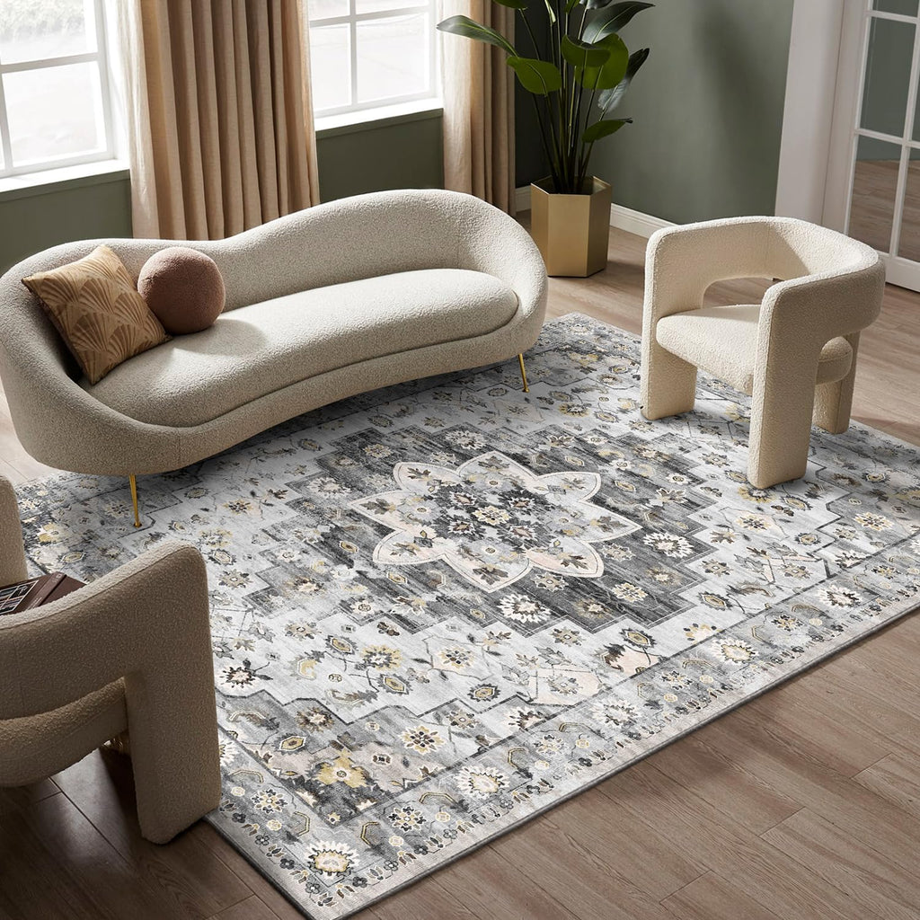 5x7 Washable Boho Medallion Ultra-Thin Area Rug