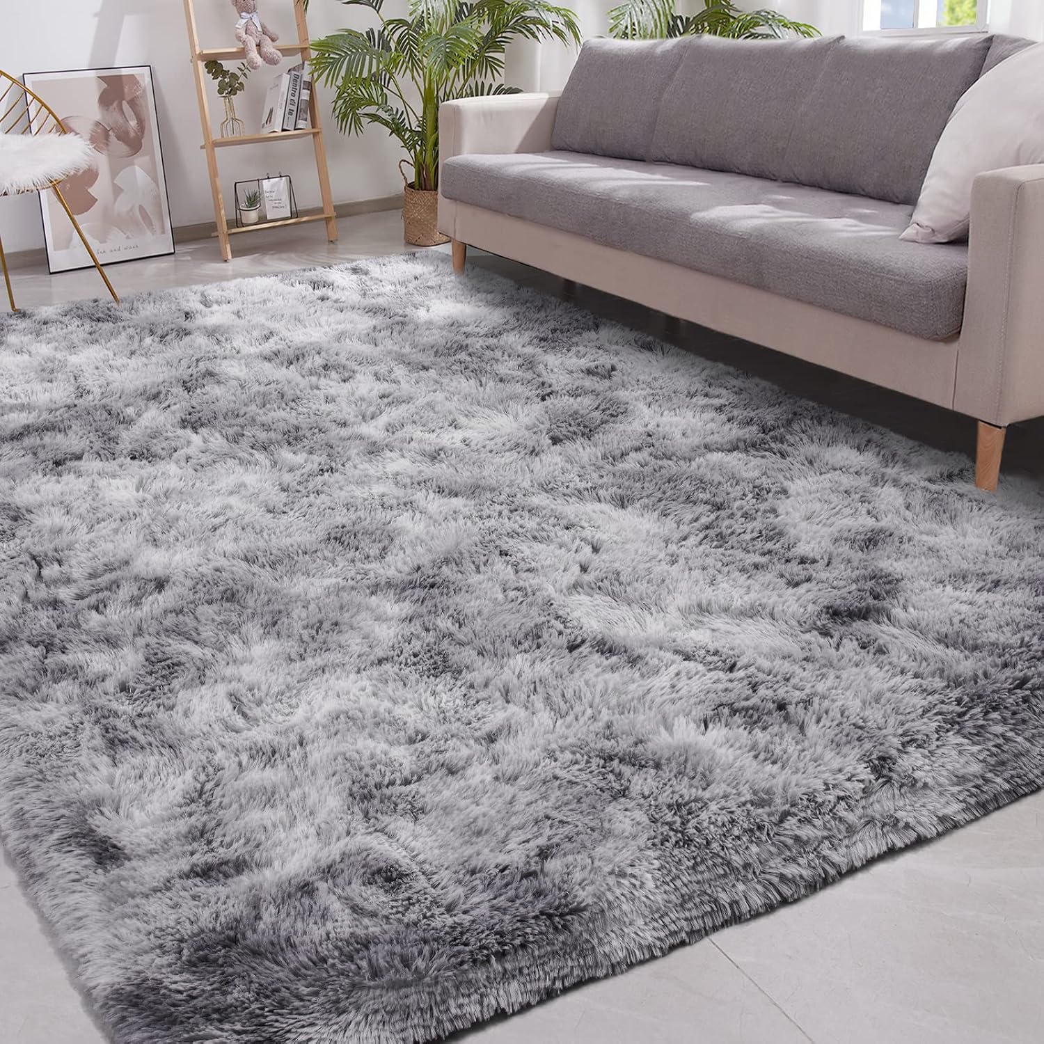 Light Grey 5x8 Fluffy Shag Faux Fur Area Rug
