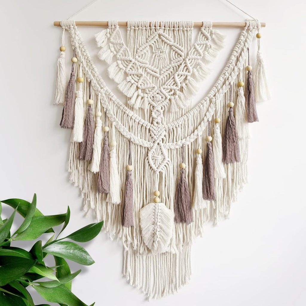 Beige Dusty Rose Handmade Macrame Wall Hanging 37.4x27.5