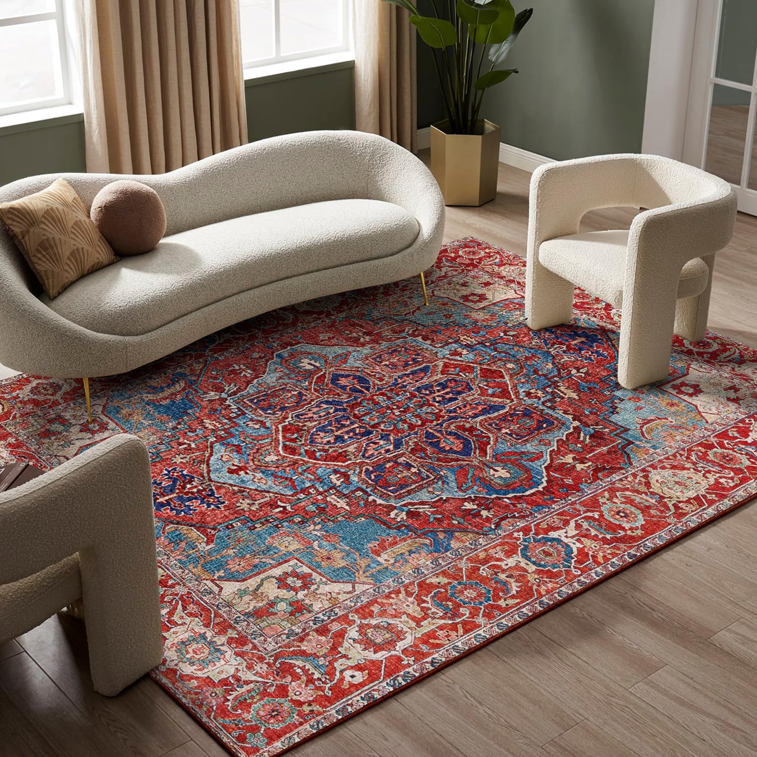 5x7 Machine Washable Vintage Medallion Boho Rug