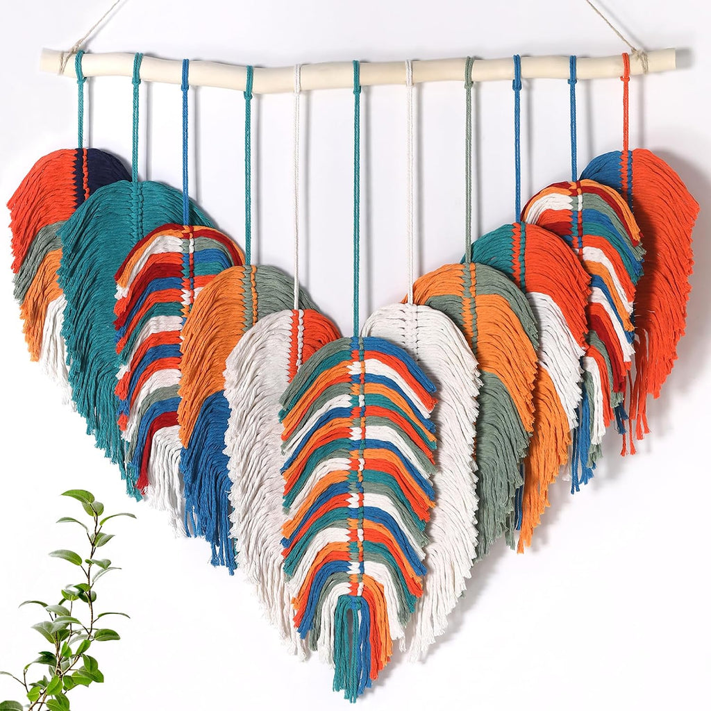 Orange Leaf Feather Macrame Wall Hanging 31x31