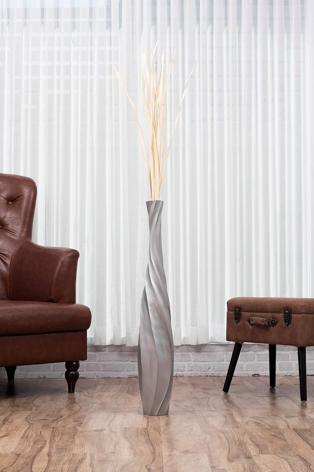 Silver 36" Wooden Farmhouse Floor Vase
