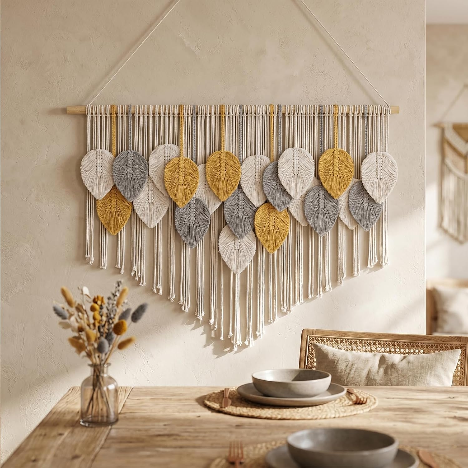 Large Leaves Tassels Macrame Wall Hanging 39x29