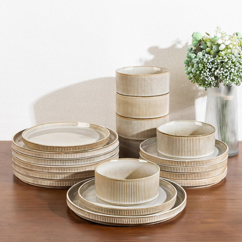 Cappuccino 18-Piece Round Reactive Glaze Stoneware Set