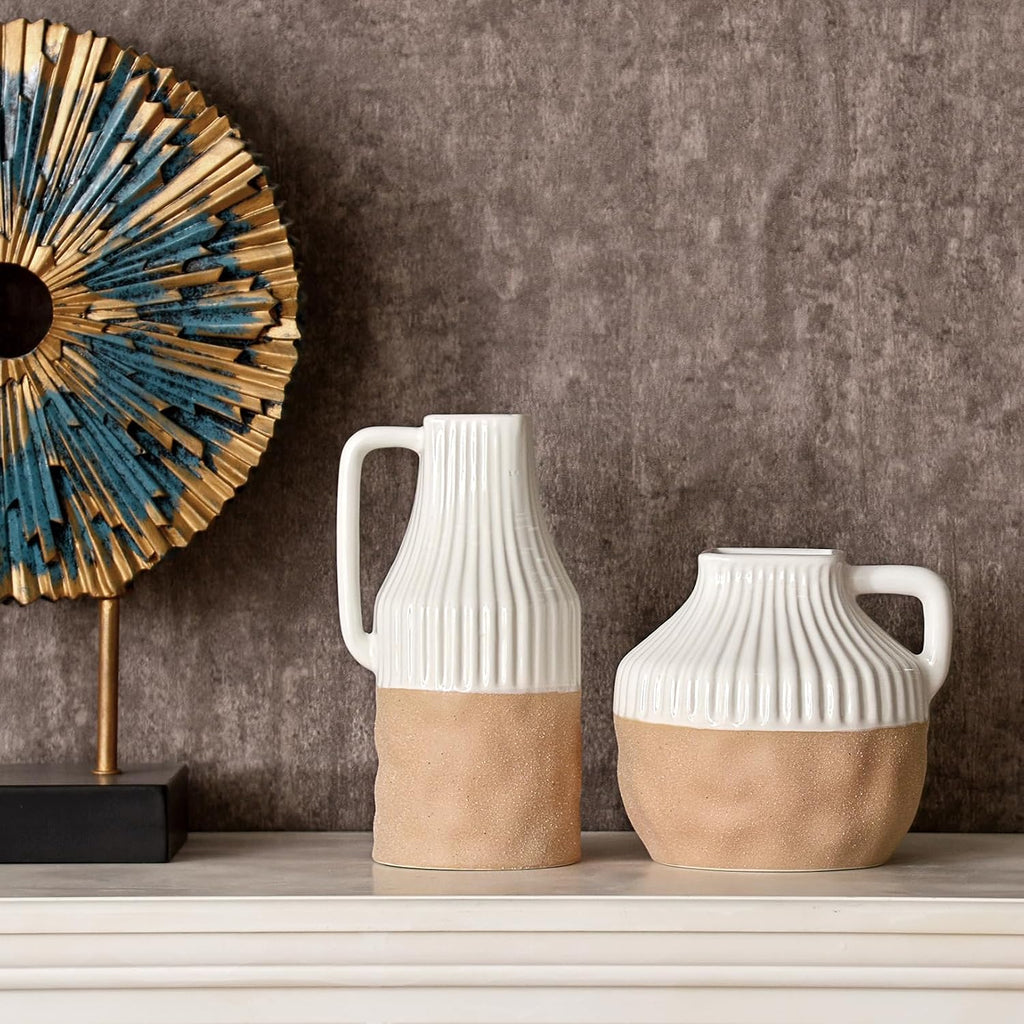 Small White Boho Ceramic Flower Vase