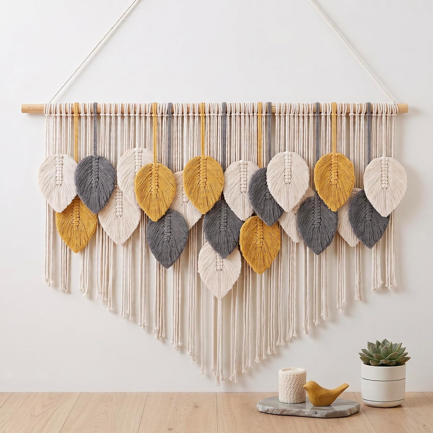 Large Leaves Tassels Macrame Wall Hanging 39x29