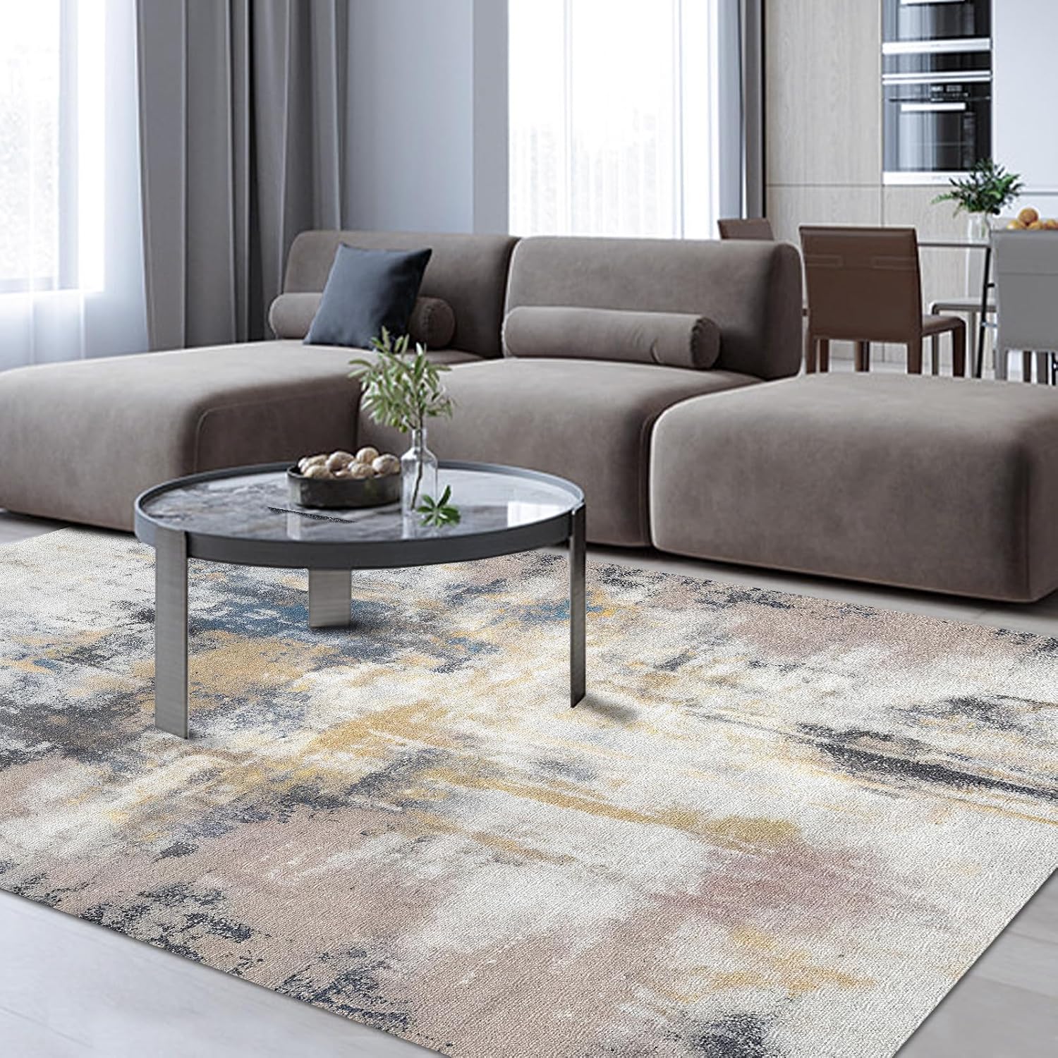 Grey 5x7 Washable Abstract Ultra-Thin Area Rug
