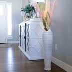 32" Extra Large White Wooden Ribbed Floor Vase