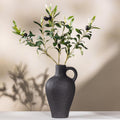 Black Textured Ceramic Vase 10" with Artificial Olive Branches
