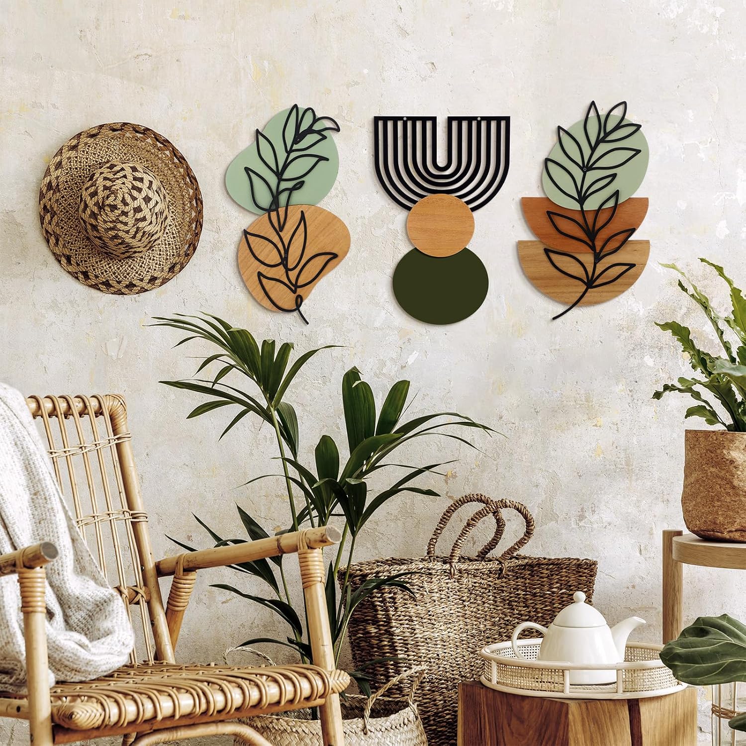 Set of 3 3D Wood & Metal Boho Wall Art
