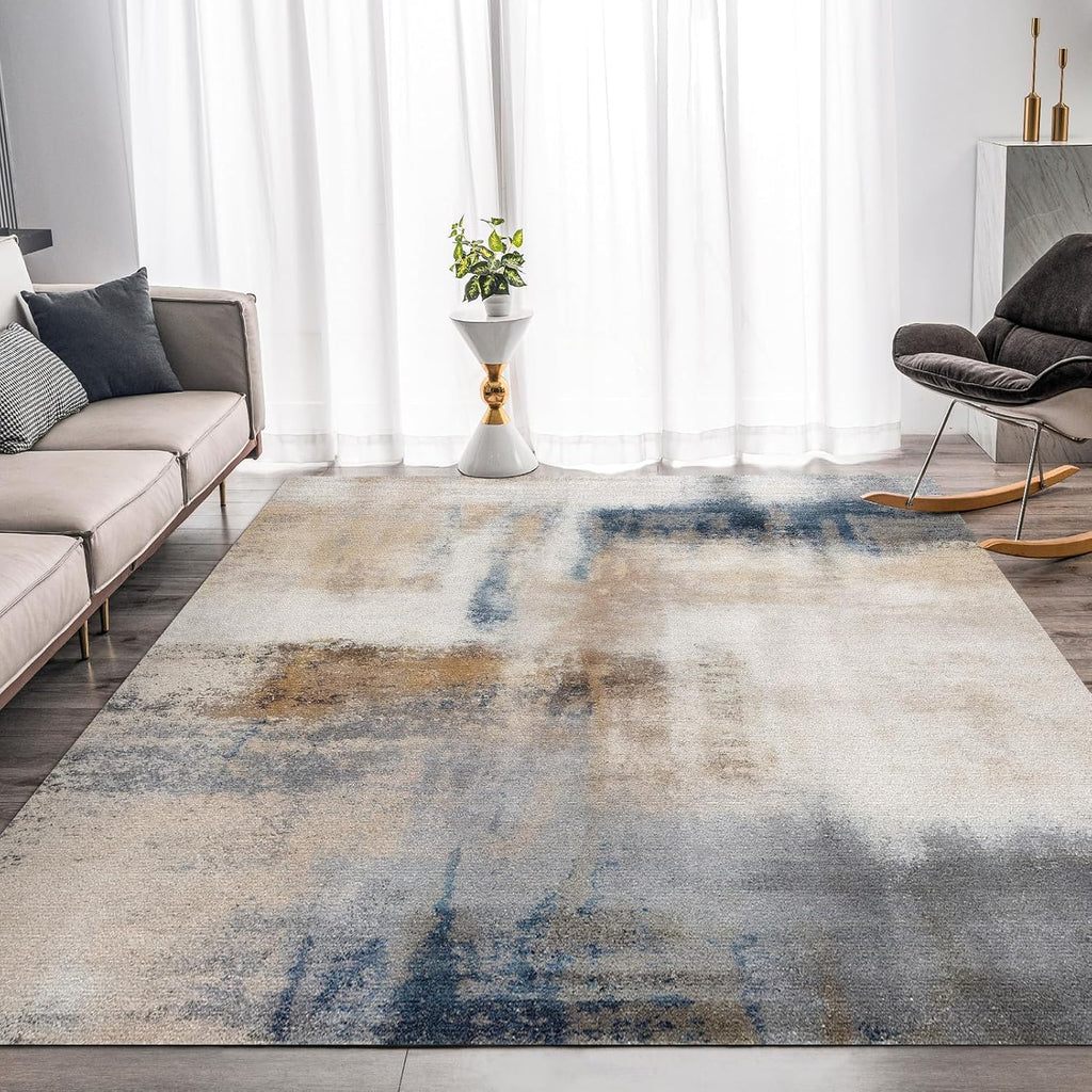 Grey-Beige 5x7 Washable Abstract Area Rug