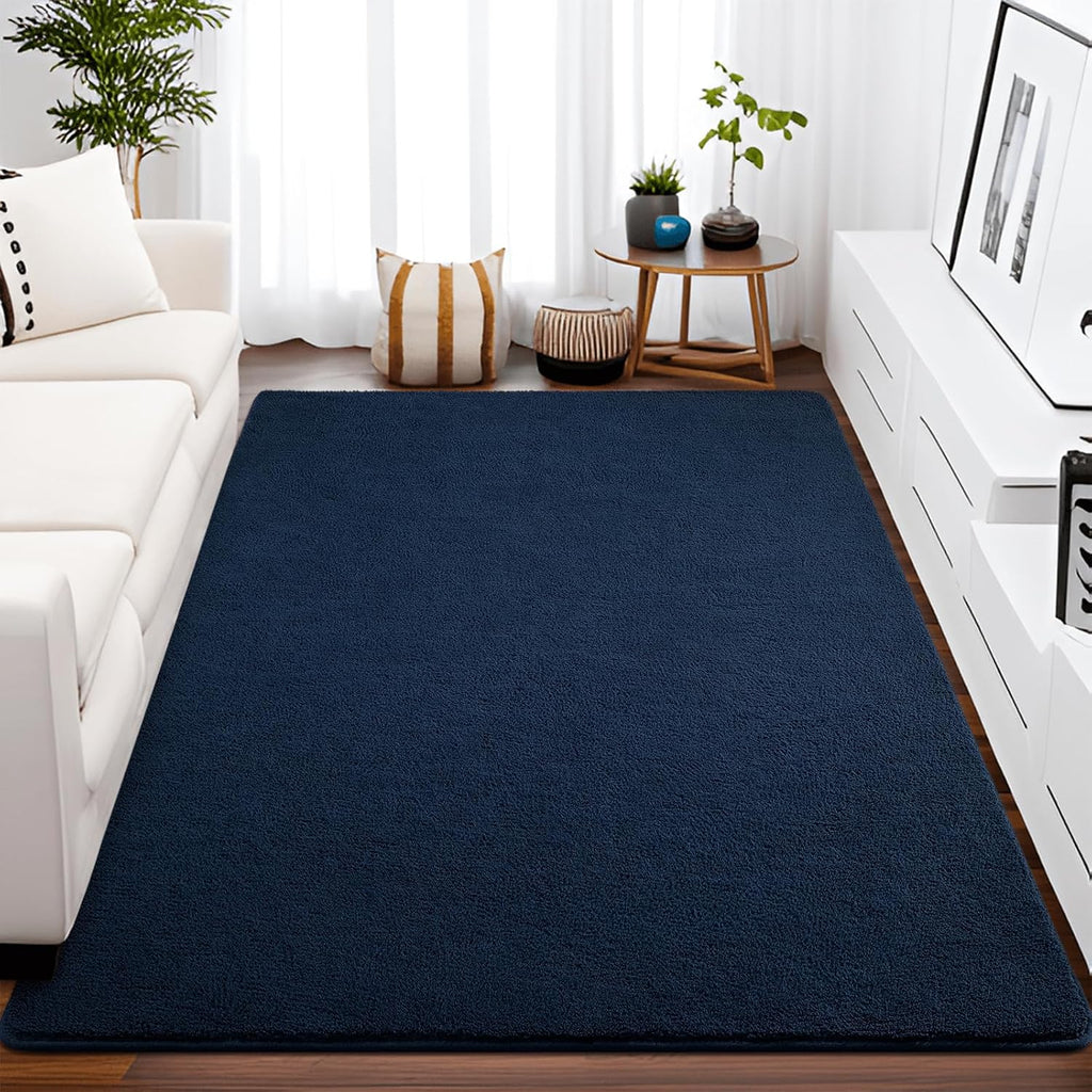 Navy Blue 4x6 Soft Fuzzy Area Rug Non-Shedding