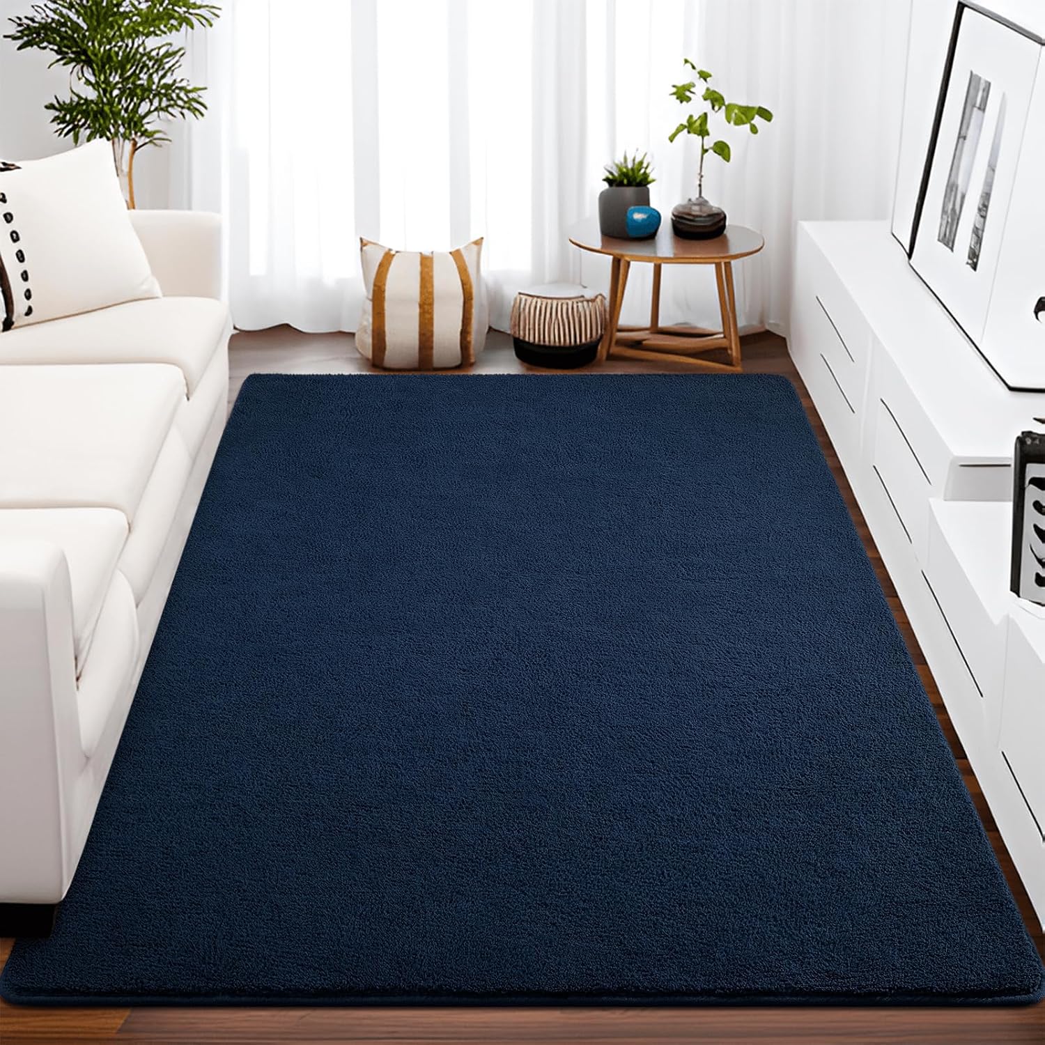 Navy Blue 4x6 Soft Fuzzy Area Rug Non-Shedding