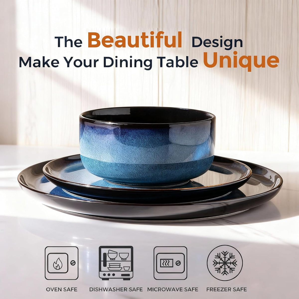 Blue 12-Piece Reactive Glaze Porcelain Dinnerware