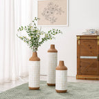 Set of 3 White Terra Cotta Texture Metal Floor Vases