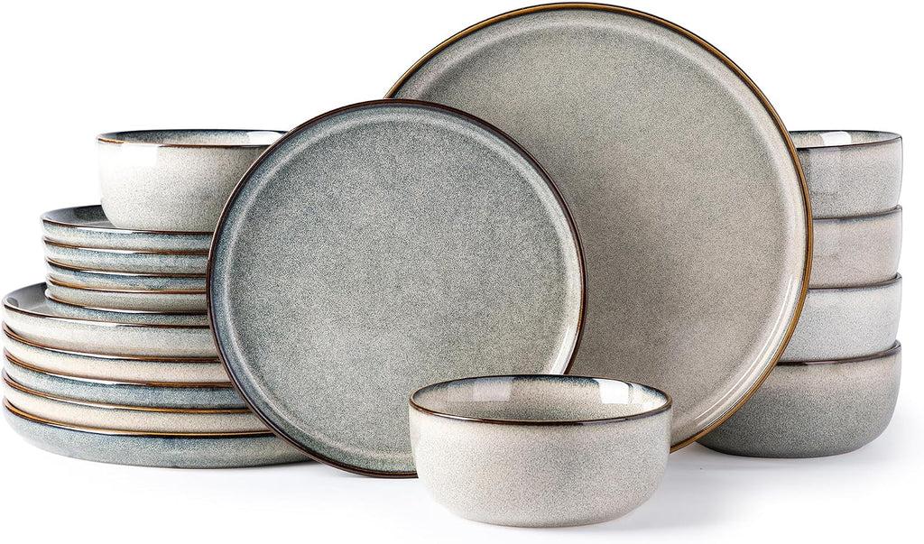 Green Wheat 18-Piece Reactive Glaze Stoneware Dinnerware