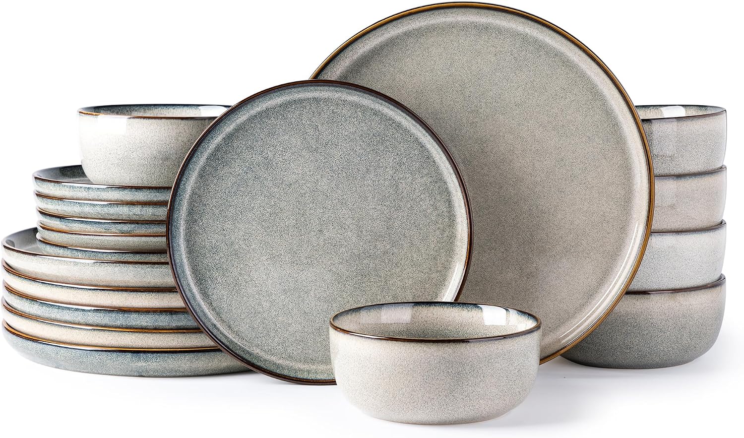 Green Wheat 18-Piece Reactive Glaze Stoneware Dinnerware