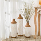 Set of 3 White Terra Cotta Texture Metal Floor Vases