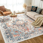 Blue 6x9 Machine Washable Vintage Area Rug
