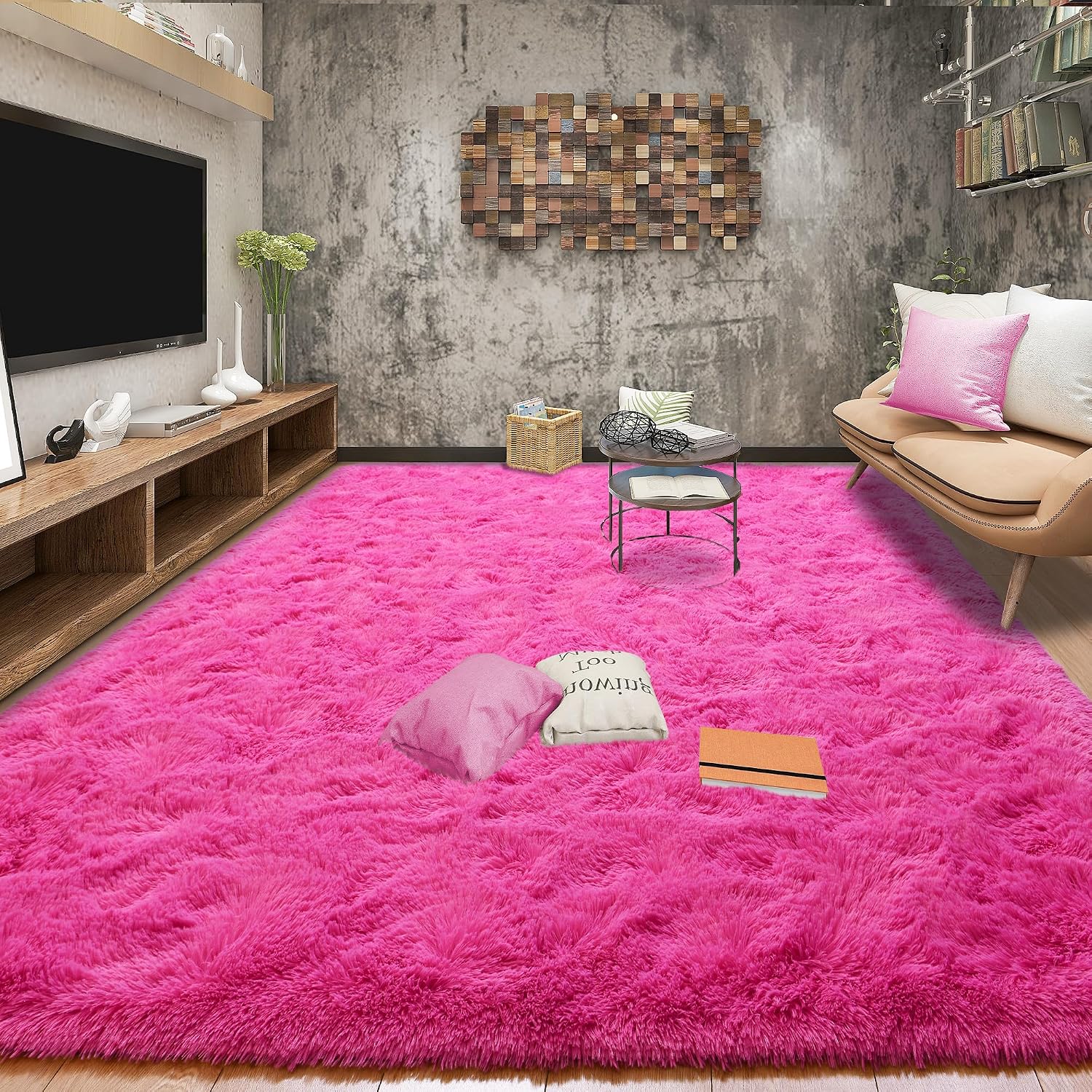 Hot Pink 8x10 Super Soft Fluffy Shaggy Area Rug