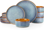 Blue 12-Piece Reactive Glaze Stoneware Dinnerware