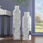 Set of 2 Silver Crushed Diamond Tall Floor Vases 24/30"