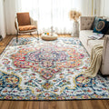 Blue Yellow 6x9 Machine Washable Vintage Area Rug