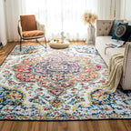 Blue Yellow 6x9 Machine Washable Vintage Area Rug