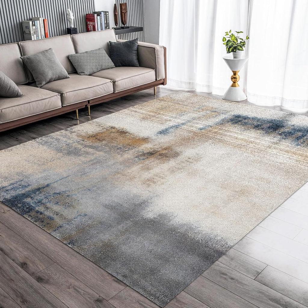 Grey-Beige 5x7 Washable Abstract Area Rug