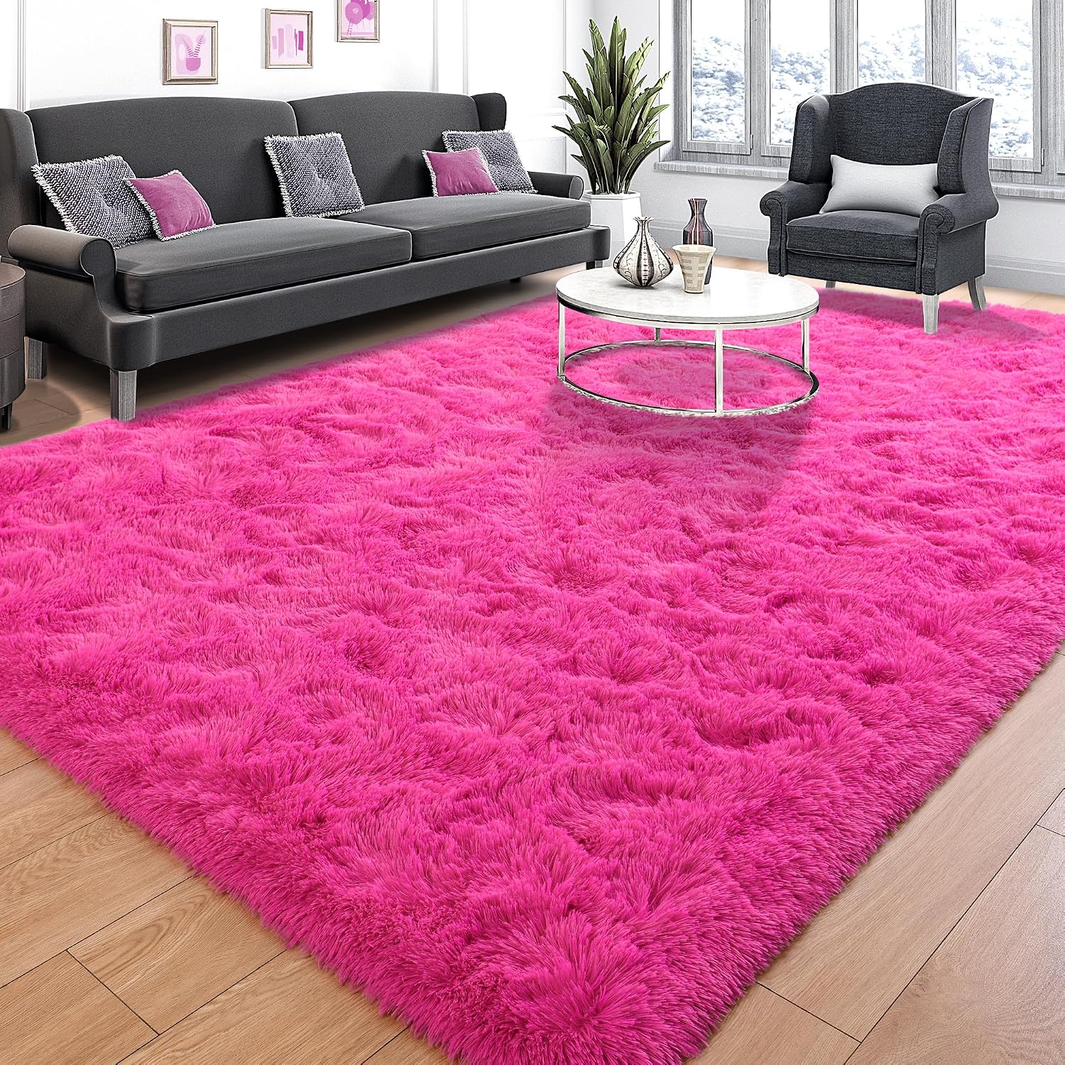 Hot Pink 8x10 Super Soft Fluffy Shaggy Area Rug