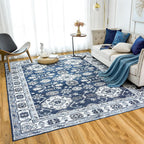 Blue 6x9 Vintage Washable Non-Slip Area Rug