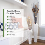 32" Extra Large White Wooden Ribbed Floor Vase