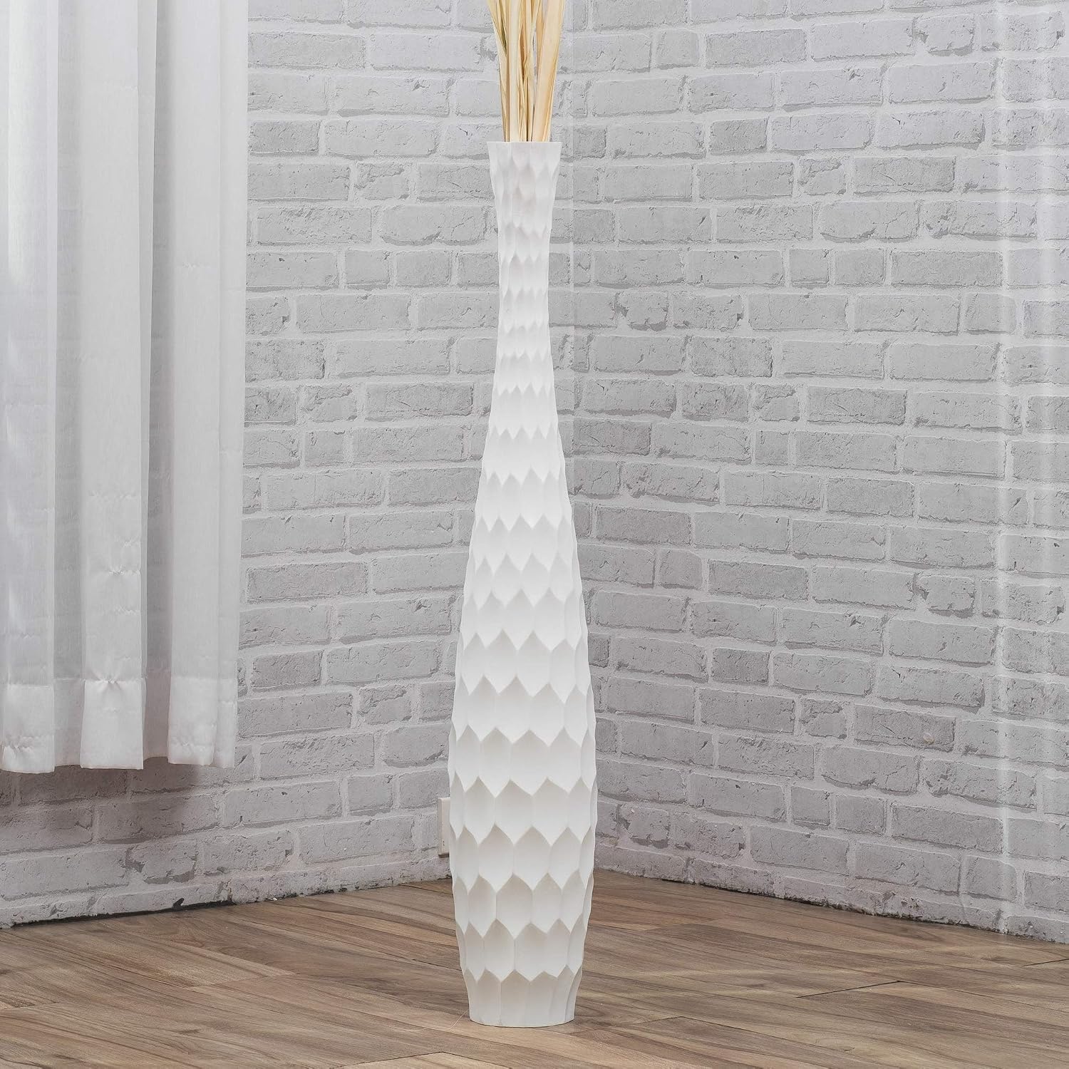 White 36" Wooden Farmhouse Floor Vase