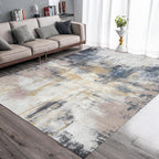 Grey 5x7 Washable Abstract Ultra-Thin Area Rug